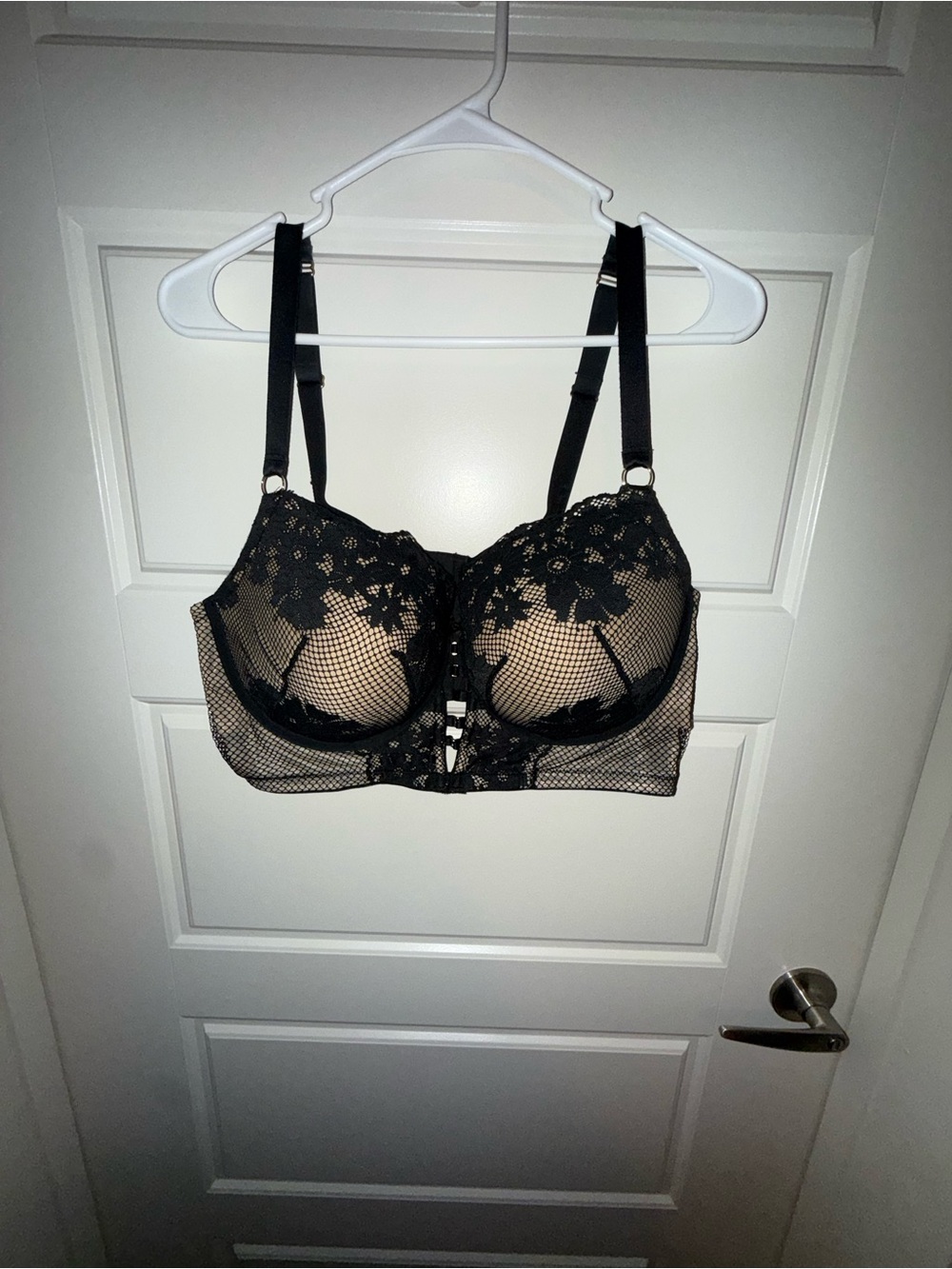 Cacique Black Lace Underwire Bra with Mesh Overlay